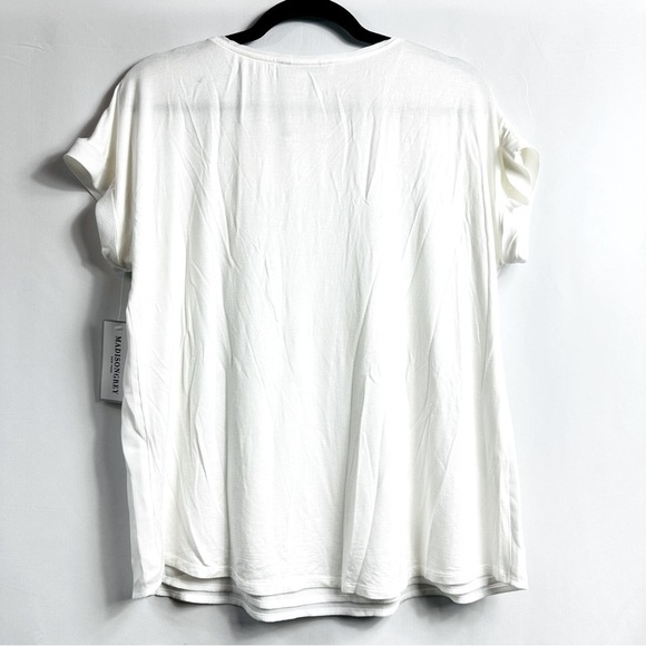 NWT Madison Grey Women’s Sz Large White Short Roll Tab Sleeve Round Neck Blouse - Picture 4 of 7